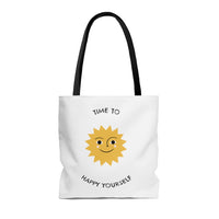 Time To Happy Yourself Tote Bag - Black & White Edition, EcoFriendly Tote Bag, Comfortable Bag, Feel Good Factor Tote Bag