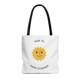 Time To Happy Yourself Tote Bag - Black & White Edition, EcoFriendly Tote Bag, Comfortable Bag, Feel Good Factor Tote Bag