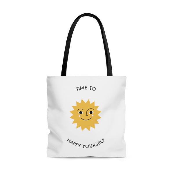 Time To Happy Yourself Tote Bag - Black & White Edition, EcoFriendly Tote Bag, Comfortable Bag, Feel Good Factor Tote Bag