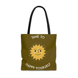 Time To Happy Yourself Tote Bag - Olive Edition, Comfortable Tote Bag, Feel Good Factor Tote Bag