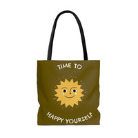 Time To Happy Yourself Tote Bag - Olive Edition, Comfortable Tote Bag, Feel Good Factor Tote Bag