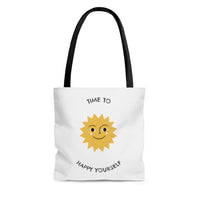 Time To Happy Yourself Tote Bag - Black & White Edition, EcoFriendly Tote Bag, Comfortable Bag, Feel Good Factor Tote Bag