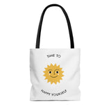 Time To Happy Yourself Tote Bag - Black & White Edition, EcoFriendly Tote Bag, Comfortable Bag, Feel Good Factor Tote Bag