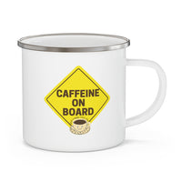 Caffeine On Board Enamel Camping Mug, Coffee Mug