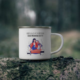 Hello Coffee Good Morning Kitty Enamel Camping Mug, Cat Mug., Coffee Mug