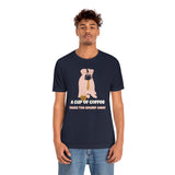 A Cup of Coffee Takes the Grump Away T-Shirt, Grumpy Dog and Coffee T-Shirt, Coffee T-Shirt, Dog T-Shirt (Bella+Canvas 3001)