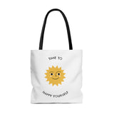 Time To Happy Yourself Tote Bag - Black & White Edition, EcoFriendly Tote Bag, Comfortable Bag, Feel Good Factor Tote Bag