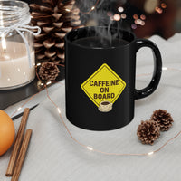 Caffeine On Board Black Mug, Coffee Mug