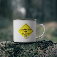 Caffeine On Board Enamel Camping Mug, Coffee Mug