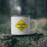 Caffeine On Board Enamel Camping Mug, Coffee Mug