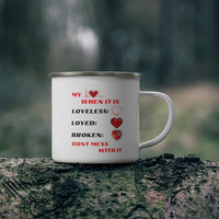 My (Delicate) Heart Enamel Camping Mug, Coffee Mug