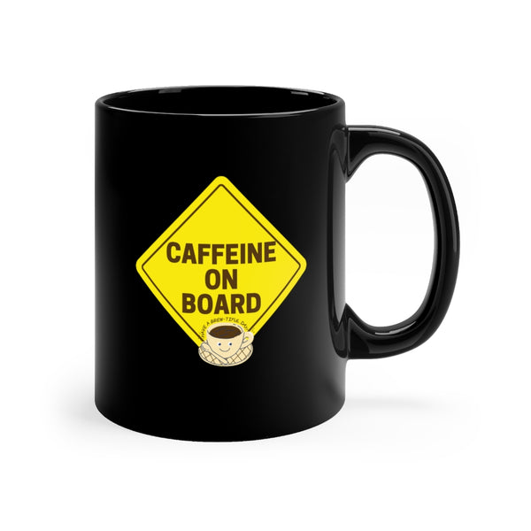 Caffeine On Board Black Mug, Coffee Mug